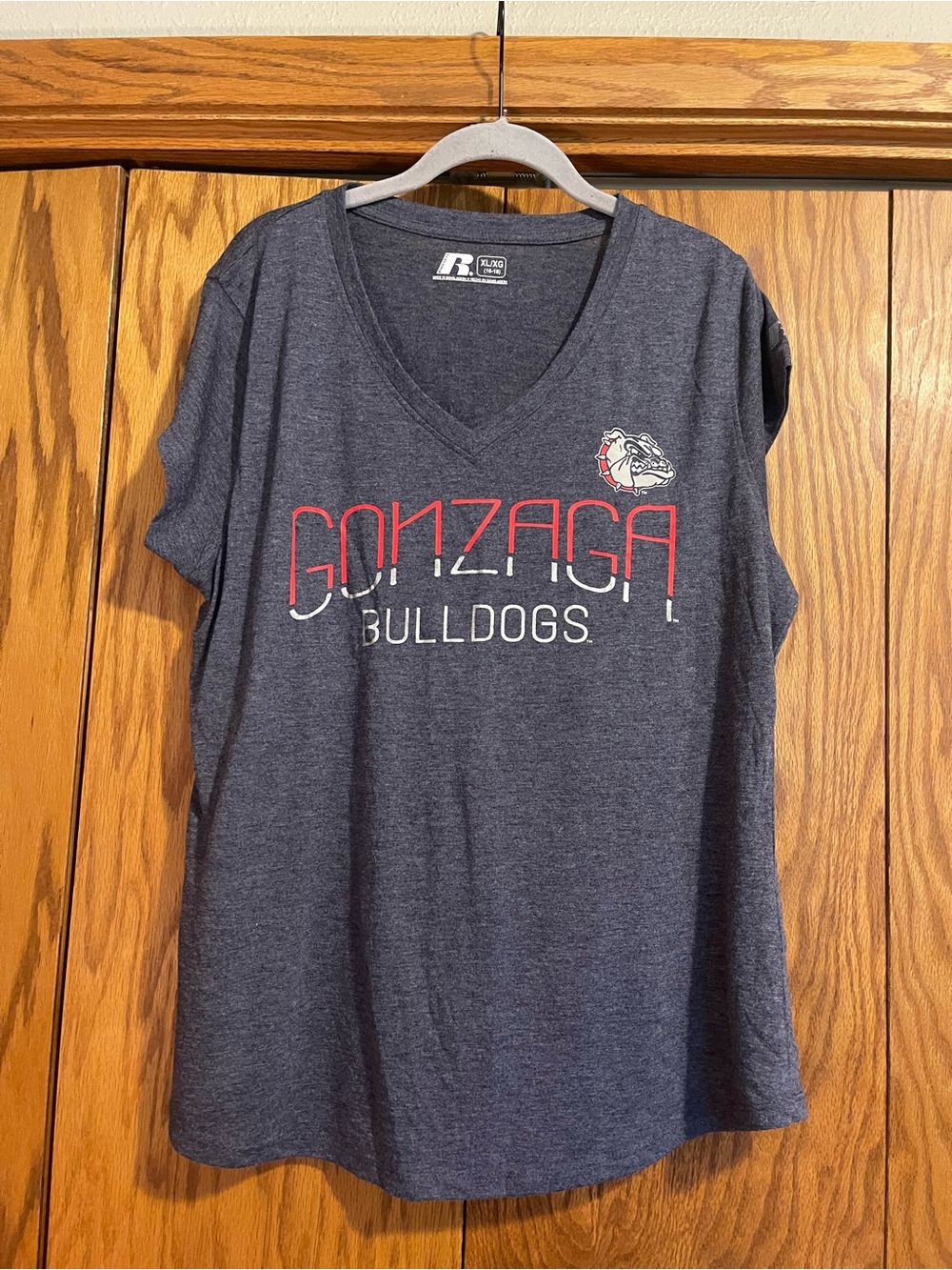 Russell Athletic Navy V-Neck Gonzaga Bulldogs Tee with Red & White Logo